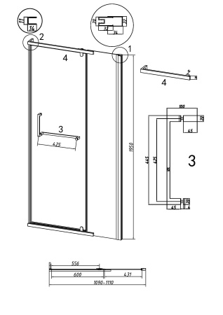 Душевая дверь Grossman Pragma 100.K33.03.110.10.00 110х195 стекло прозрачное профиль хром глянцевый